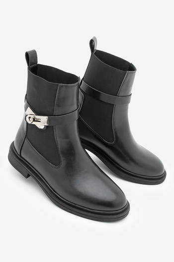 Marjin Women's Elastic Buckle Casual Boots Ondiz Black