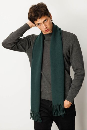 Desen Triko Men's Plain Wool Kaşkol Green