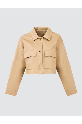Jimmy Key Camel Hair Straight Cut Shirt Collar Long Sleeve Gabardine Jacket