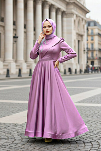 Neva Style Satin Dusty Rose Hijab Evening Dress 22260Gk