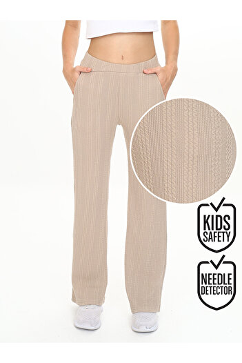 Denokids Girl's Pipe Leg Beige Basic Sweatpants