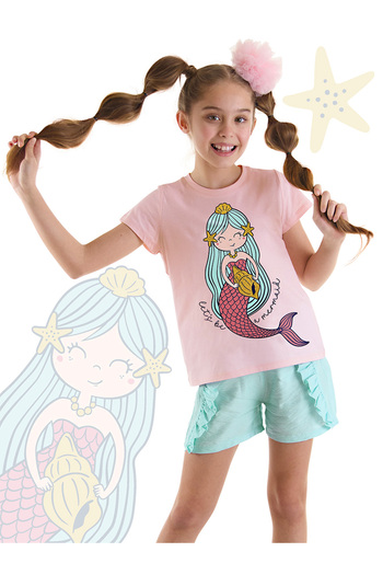 MSHB&G Girl's Summer T-shirt and Frilly Shorts Set - Mermaid