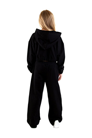 Denokids Stars Girl's Crop Black Tracksuit Set