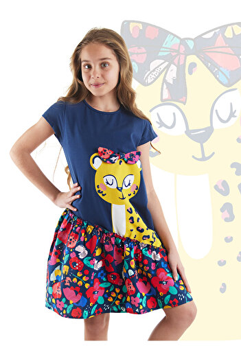 MSHB&G Girl's Navy Blue Summer Dress - Floral and Leopard Pattern