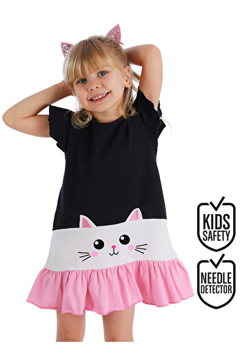 Denokids White Cat Ruffle Black Summer Dress for Girl