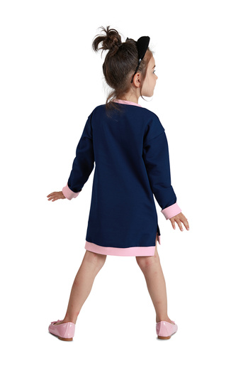 MSHB&G Girl's Navy Blue Long Sleeve Cats Dress