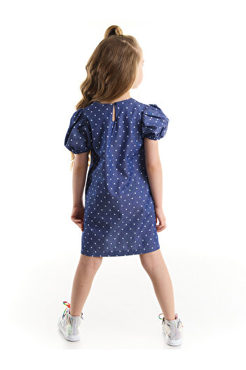 Denokids Kedicorn Girl's Navy Blue Polka Dot Summer Dress