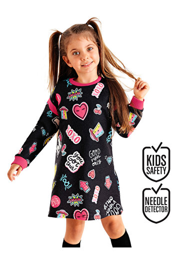 MSHB&G Good Vibes Black Girl's Long Sleeve Dress
