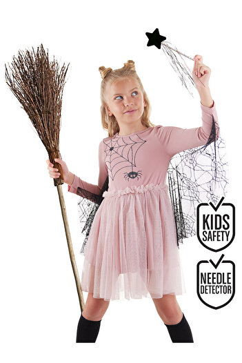 Denokids PinK Tulle Girl's Dress - Halloween Spider Design