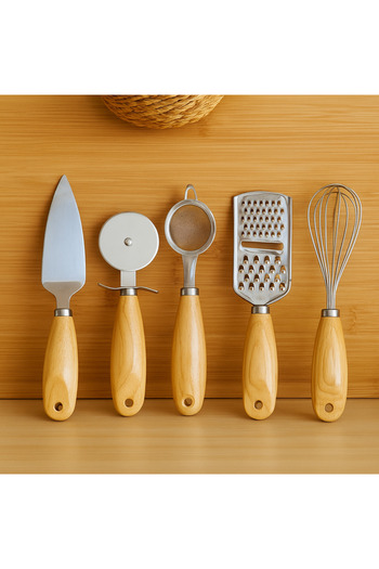 umut züccaciye 5 Piece Bamboo Handle Kitchen Set Whisk Grater Strainer