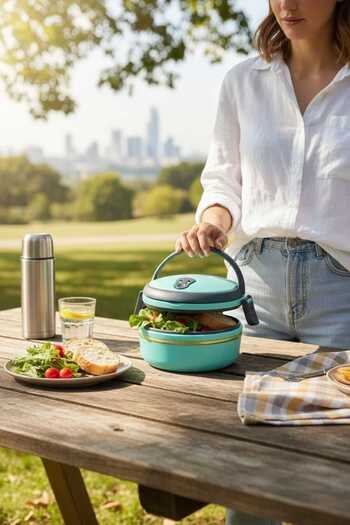 Evmoni Lunch and Transport Container (Travel Container) Stainless Steel Inner Coating Leak-Proof Lockable Kp 500 ml Green