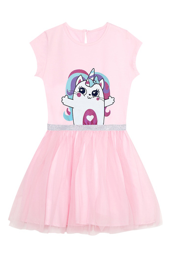 Denokids Kedicik Unicorn Kız Çocuk Tüllü Tütü Pembe Elbise