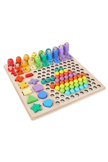 Toyska 6-in-1 wooden Montessori toy with numbers, geometric shapes, stacking, magnetic fishing