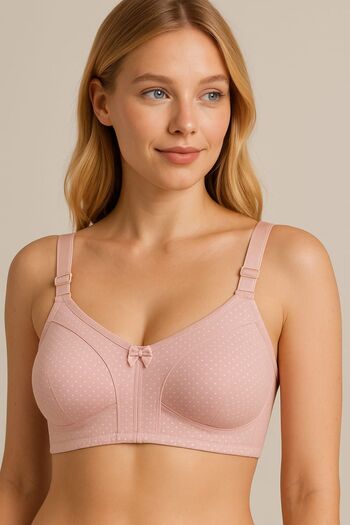 enmodaiçgiyim 4 Pieces Powder Color Cotton Gathered Combed Bra – Without Underwire, Without Padding, Polka Dot Pattern