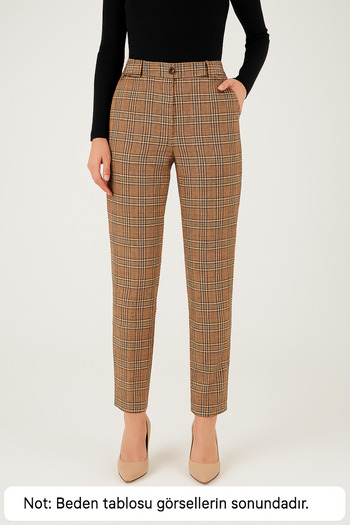 HANIMCA GİYİM Checkered Lycra Winter Regular Length Side Pocket Trousers