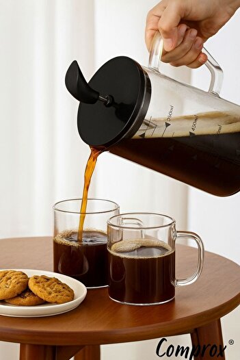 Comprox Cambu 600ml 3 Ü 1 Arada (ATEŞE DAYANIKLI) French Press Demlik, Ölçü Kabı