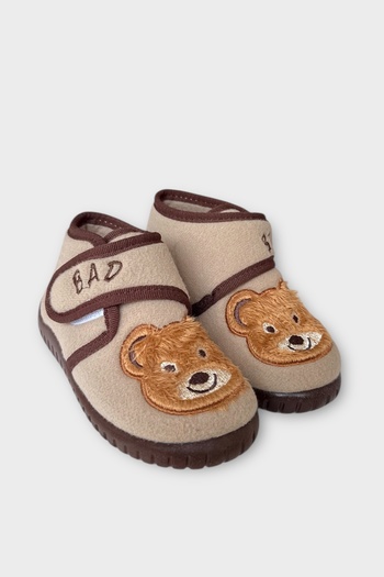 Liger Thematic Velcro Children's Slippers School Nursery Home Shoes Non-Slip Sole Beige - Black