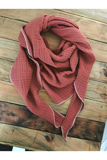 Mufincollection 100% Cotton Muslin Cinnamon Color Neck Scarf - Scarf - 125 Cm, 4 Layers Soft Texture, Triangle Shape