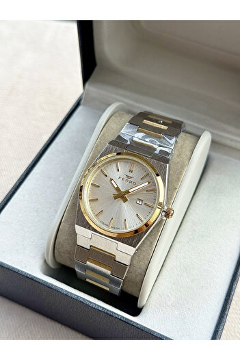 FERRO Yellow and Silver Steel Cord Women's Wristwatch Fl21495A-D 3 Atm Water Resistant 2 Year Warranty Gift Package