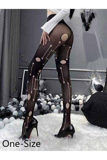 Bernato Galaxy Patterned Black Mesh Detailed Socks