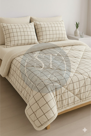 Shopyteks Double Cream Square Welsoft Sleeping Set Double Sided 195X215