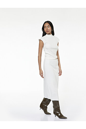 Koton Slim Fit Midi Ribbed Detailed Pencil Skirt