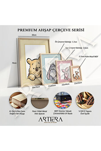 HİGUERA Winnie ve Tigger Bebek Odası Ve Çocuk Odası Ahşap Çerçeveli Duvar Tablosu