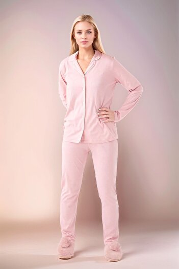 Pierre Cardin Kadın Giyim Pamuklu Modal Uzun Kollu Gömlek Pijama Takımı (2 Adet Hediye Çorap) OL.PC.7717.001