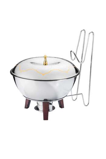 Dania 5L Stainless Steel Buffet Warmer with Burner Holder and Wooden Legs - Stylish Design and High Quality
