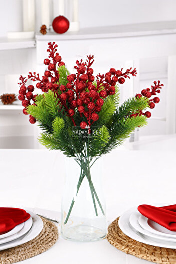 Yapay Çiçek Deposu Artificial 5 Branched Glittered Cowl Kokina Pine Bunch New Year Ornament Christmas Flower 5 Kokina