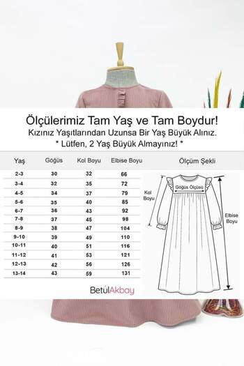 Betül Akbay Βελούδινο φόρεμα για κορίτσια - Μοντέλο Mihri Μακρύ Τσελαντίκο Φόρεμα Ροζ Πούδρα