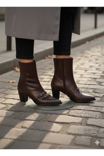 diya shoes NANA Γυναικείες μπότες με φερμουάρ με τακούνι 7 εκ. με αξεσουάρ ζώνης με αγκράφα