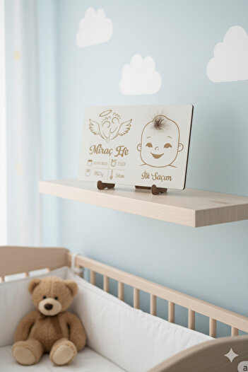 Defne Sepeti My First Hair for Baby Boy - Weight Length Date Birth Time Memory Frame