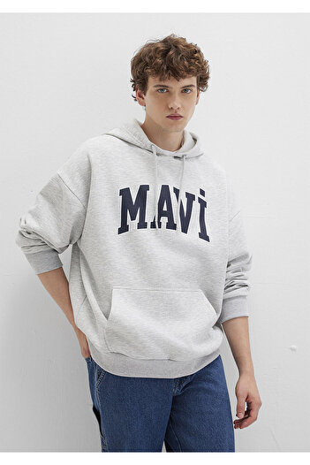Mavi Logo Printed Hooded Gray Sweatshirt 067149-80196