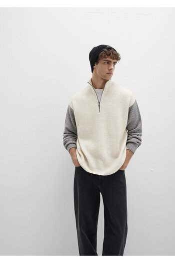 Mavi Semi-Zip Stand Collar White Sweater Loose Fit / Relaxed Fit 0710263-70057