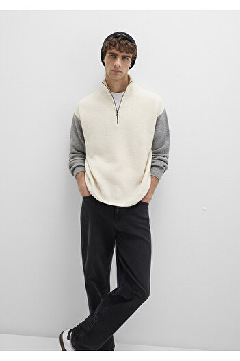 Mavi Semi-Zip Stand Collar White Sweater Loose Fit / Relaxed Fit 0710263-70057