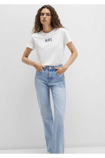 Mavi Logo Printed Ecru T-Shirt Regular Fit / Standard Cut 1613412-70057