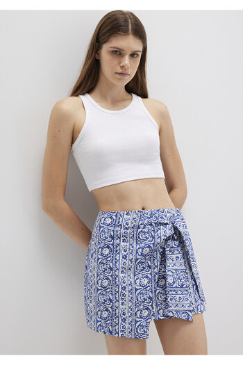 Mavi Lace-Up Detailed Printed Navy Blue Mini Skirt 1310767-91087