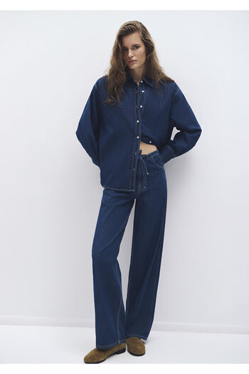 Mavi Beli Lace-Up Navy Blue Denim Trousers 1010997-85481