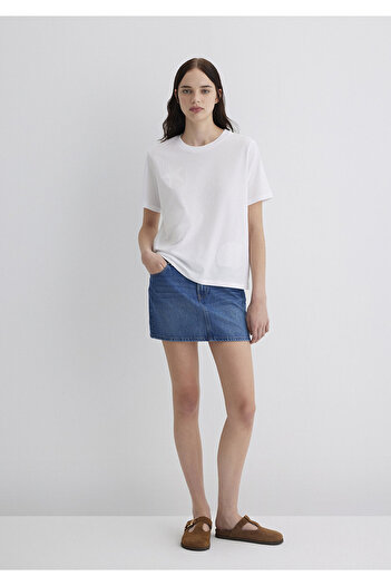 Mavi Λεπτομερές κέντημα Λευκό T-Shirt Loose Fit / Loose Relaxed Fit 1613432-620