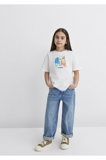 Mavi Ecru-T-Shirt mit Logo-Katze-Aufdruck, lockere Passform / lockere, entspannte Passform 7610339 -70057