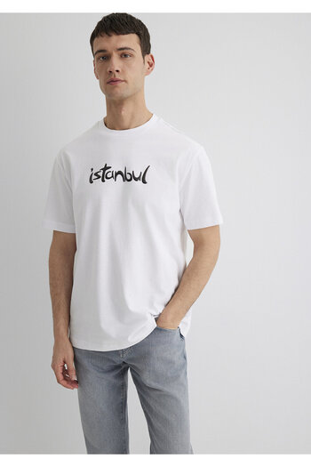 Mavi Istanbul Printed White T-Shirt Loose Fit / Loose Relaxed Cut 0613002-620