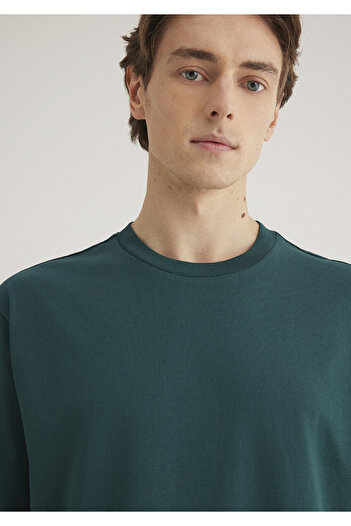 Mavi Πράσινο Basic T-Shirt με λεπτομέρεια ετικέτας Loose Fit / Loose Relaxed Fit 0611824 -87831