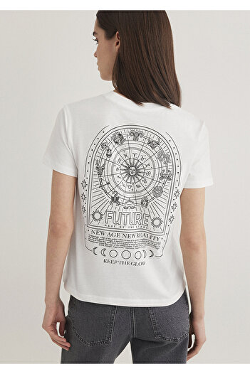 Mavi Astrologie bedrucktes Ecru T-Shirt Semi Slim Fit / Semi Slim Fit 1612947-70057
