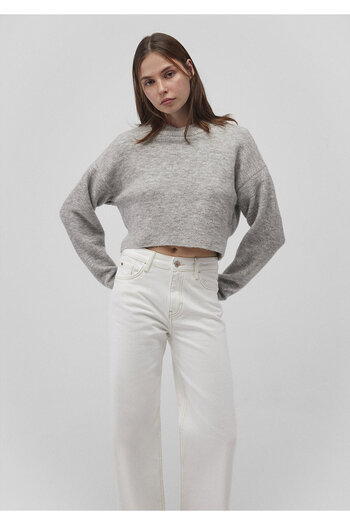 Mavi Grauer Crop-Pullover mit Rundhalsausschnitt – Wollmischung, kurzer Schnitt 1710496 -83096