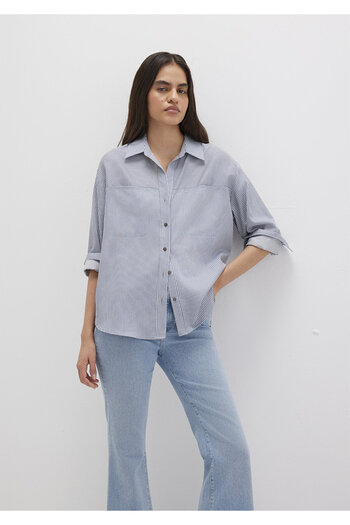 Mavi Cămașă albastră cu dungi Oversize / Croială largă 1211069 -89153