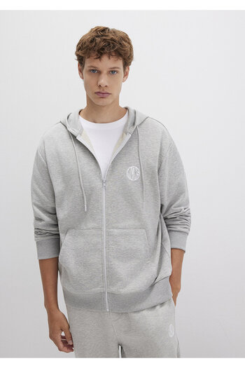 Mavi Gray Hooded Mvjns Logo Printed Sweatshirt - Zipper 0s10193-80196