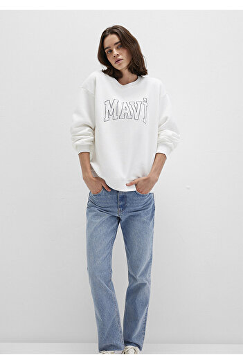 Mavi Weißes Sweatshirt mit Logo-Aufdruck1611192-70057