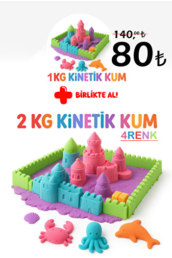 HEROES Kinetic Sand 4 Colors 2 Kg. Oy Un Kumu - 8 Pieces of Game Molds Gift