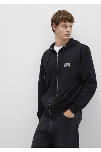 Mavi Logo Printed Zippered Black Sweatshirt0611715-900